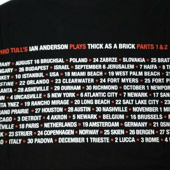Ian Anderson Jethro Tull Thick As A Brick 2012 Tour Black 2-Sided T Shirt Sz(M) - Picture 4 of 7